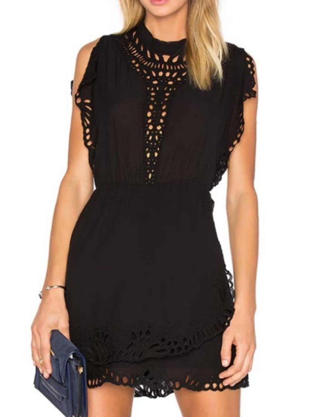 IRO Caidy eyelet/embroidered black mini Dress Sz 38 or US Sz S
